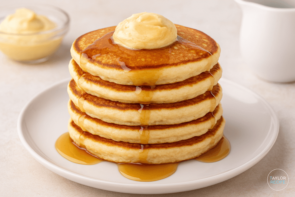 Cooking fluffy buttermilk pancakes on a skillet until golden brown