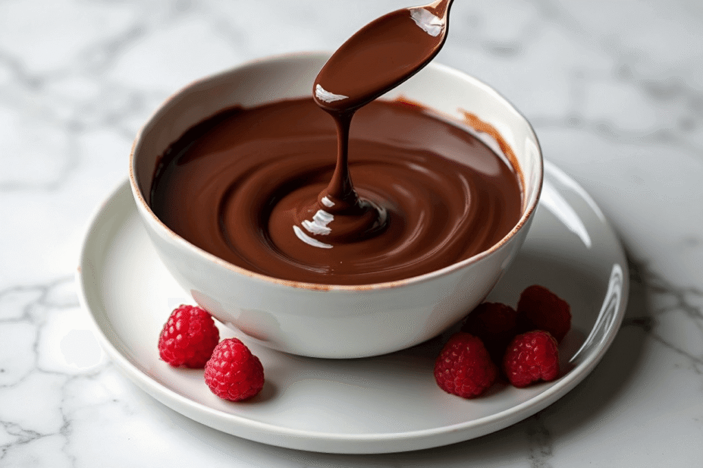 Rich chocolate ganache dessert with raspberries