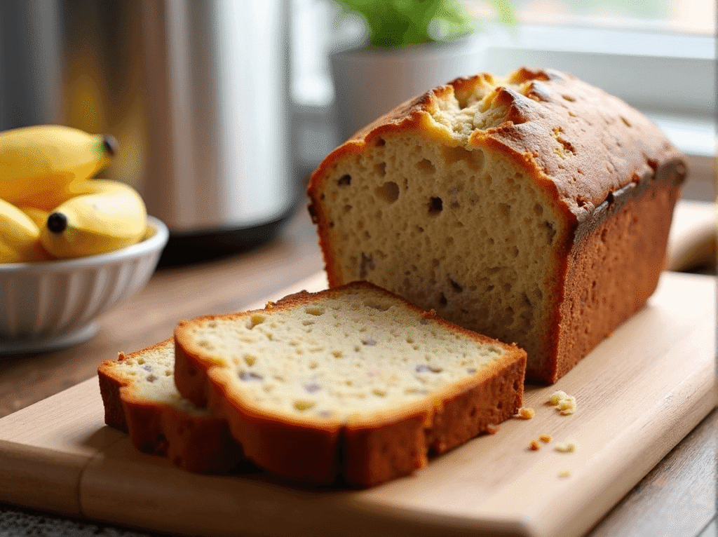 Sliced banana loaf made in a bread machine – easy healthy breakfast ideas