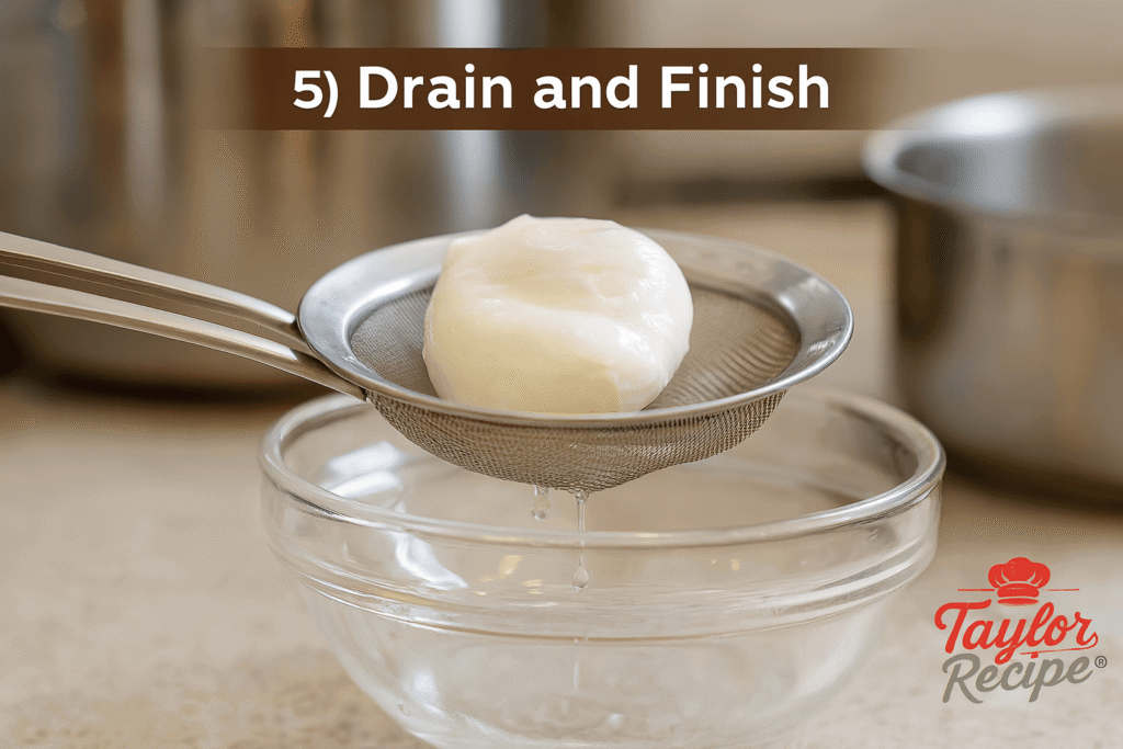 White of the egg starting to set in hot water while the yolk stays centered