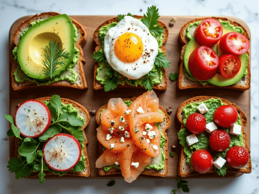 Avocado toast topped with eggs and spices – easy healthy breakfast ideas