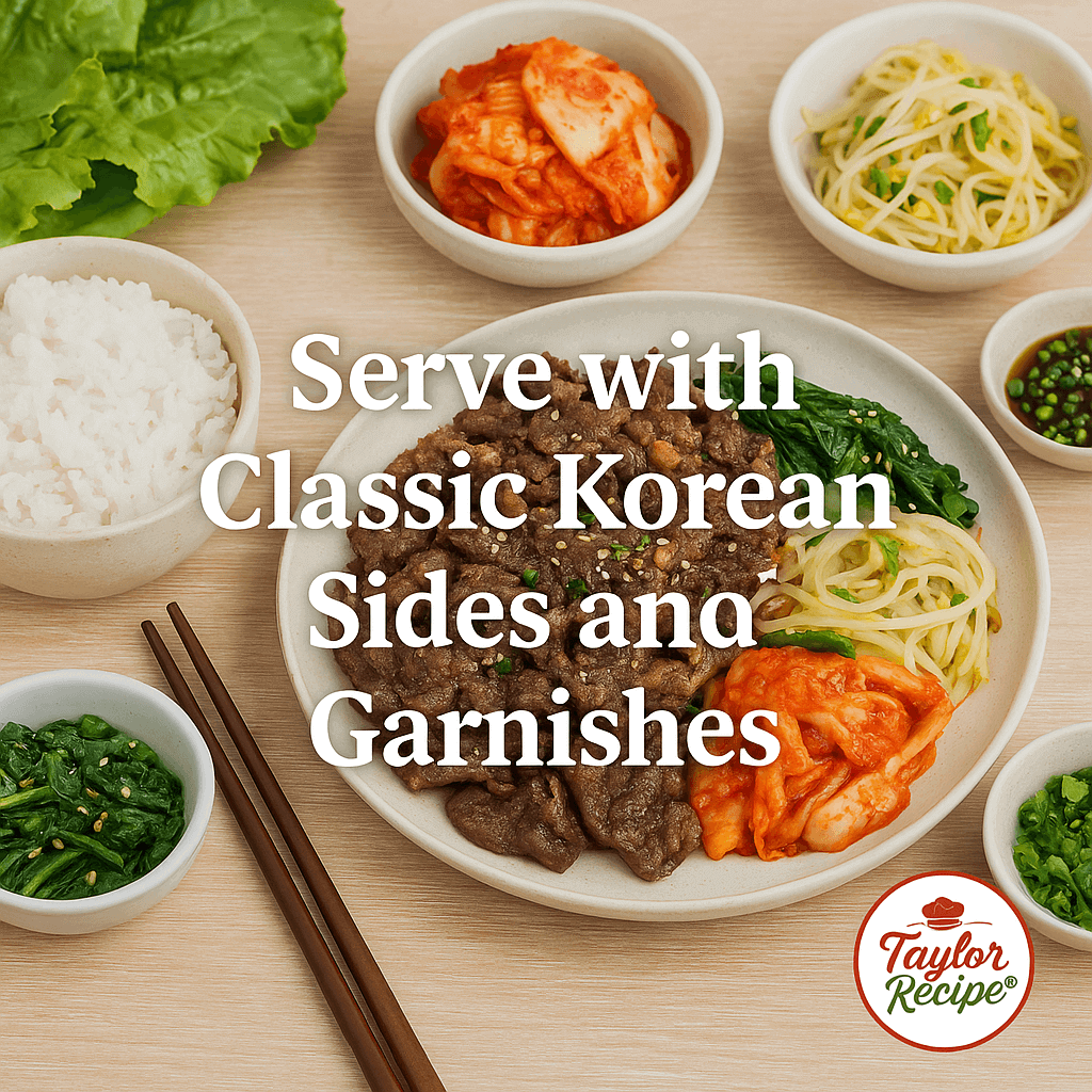 Beautifully plated beef bulgogi with sides and garnishes.