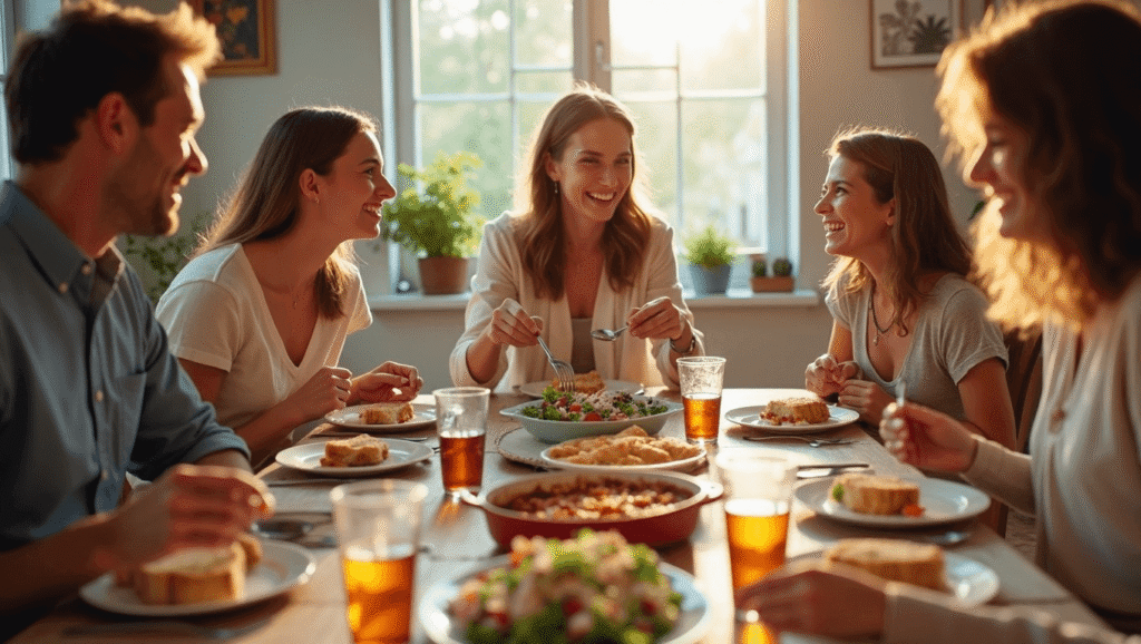 Group of women enjoying a home-cooked dinner together