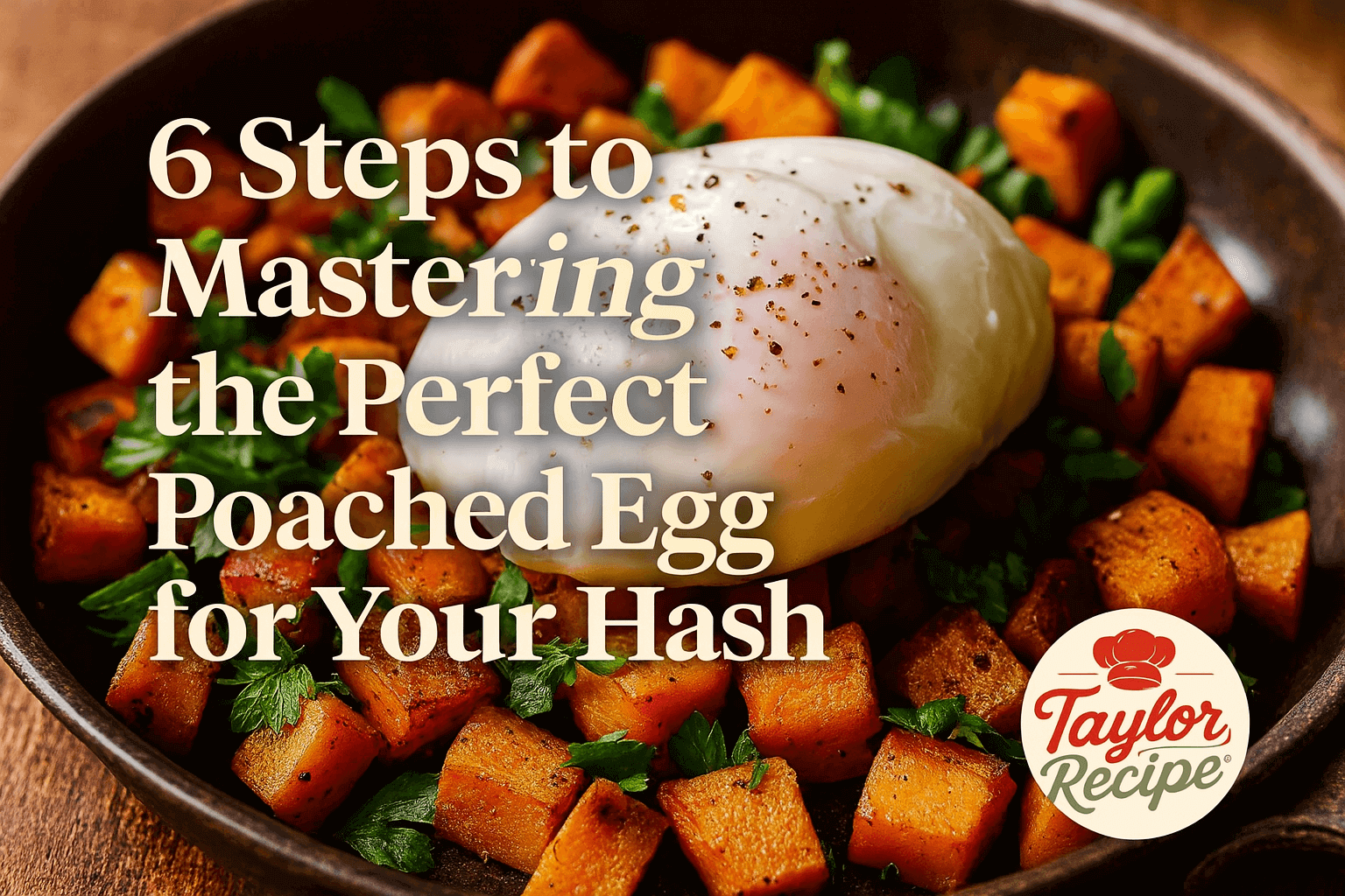 Perfect poached egg served on a veggie breakfast hash with runny yolk