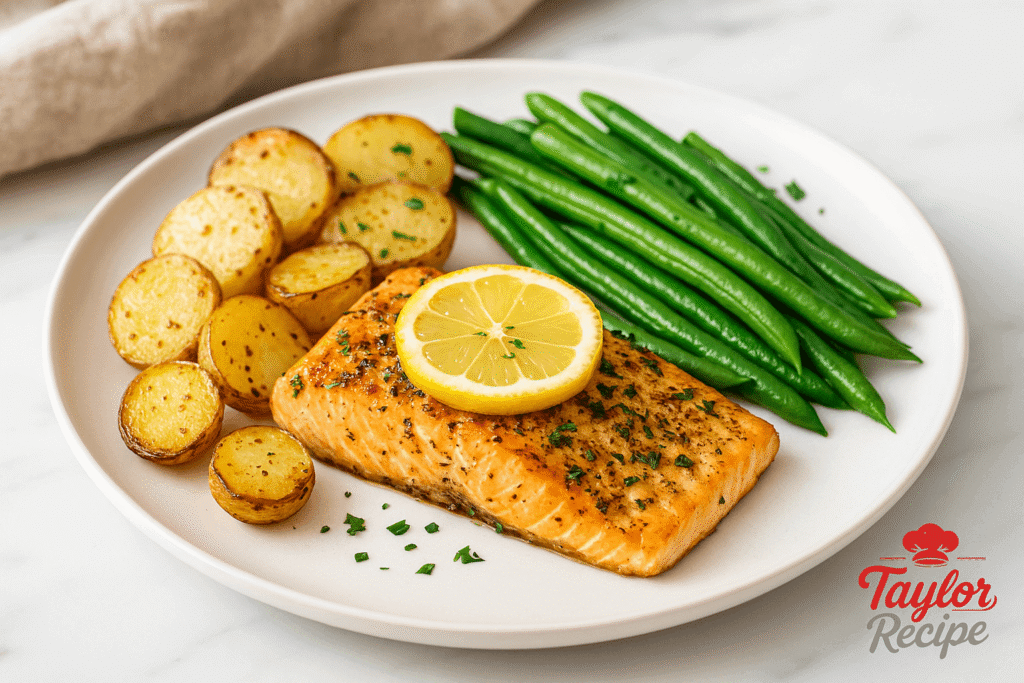 garnished with extra herbs and lemon zest on a white dish