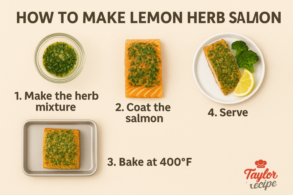 All ingredients for lemon herb salmon neatly arranged on a kitchen counter