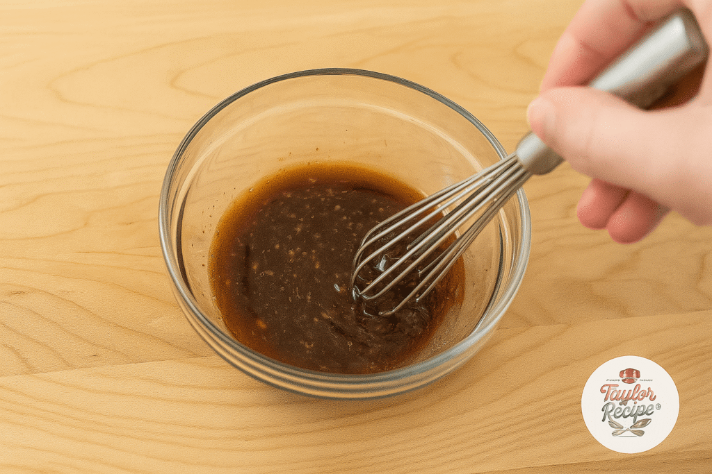 Mixing honey garlic sauce for shrimp stir-fry