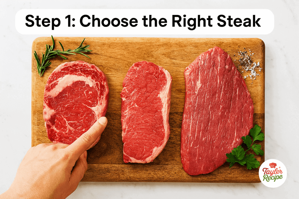 Choosing raw steak cuts for grilled steak for chimichurri bowl.