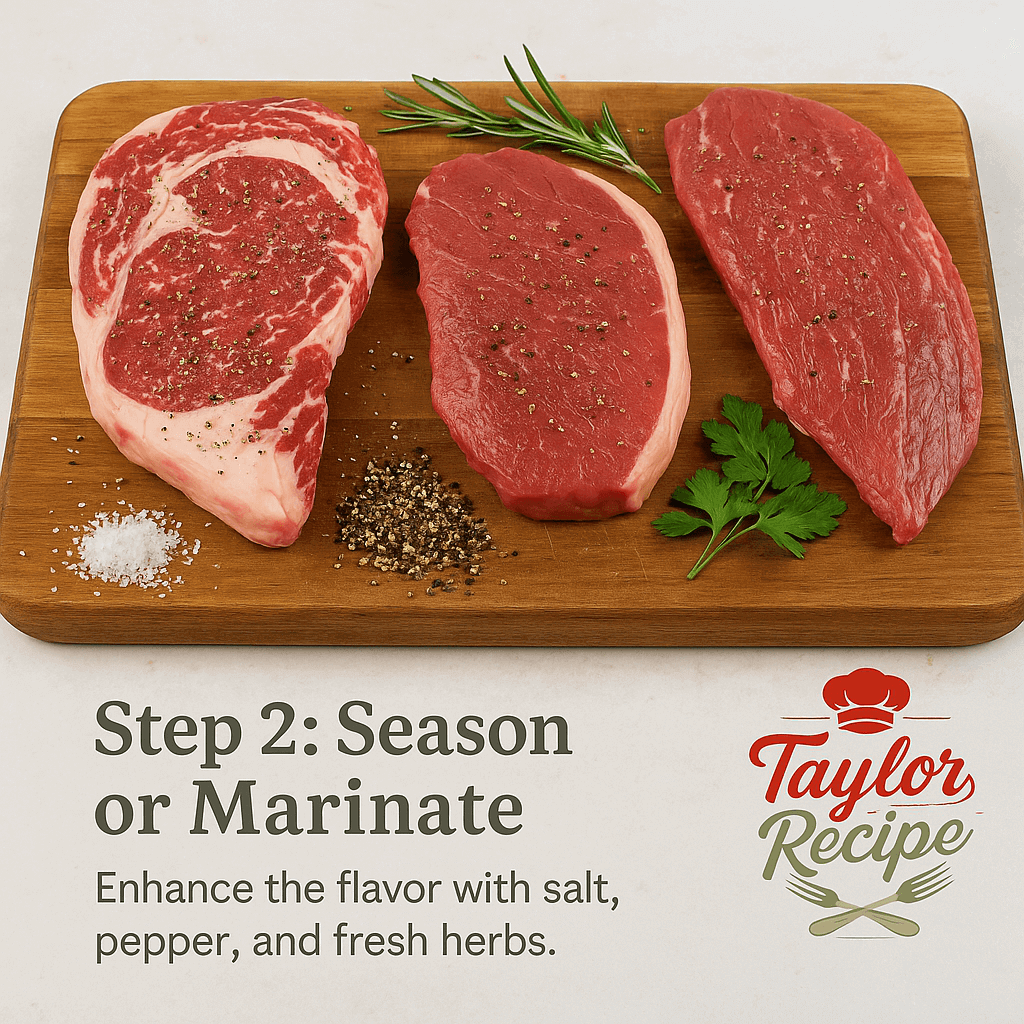 Seasoning steak on a board for grilled steak for chimichurri bowl.