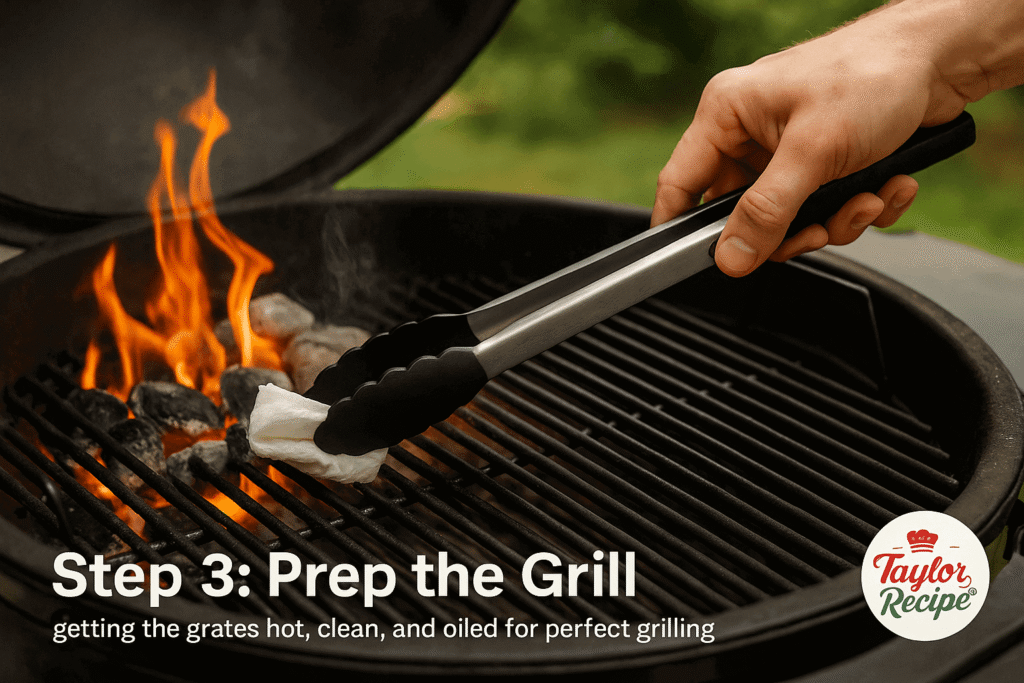 Oiling a hot grill for grilled steak for chimichurri bowl.