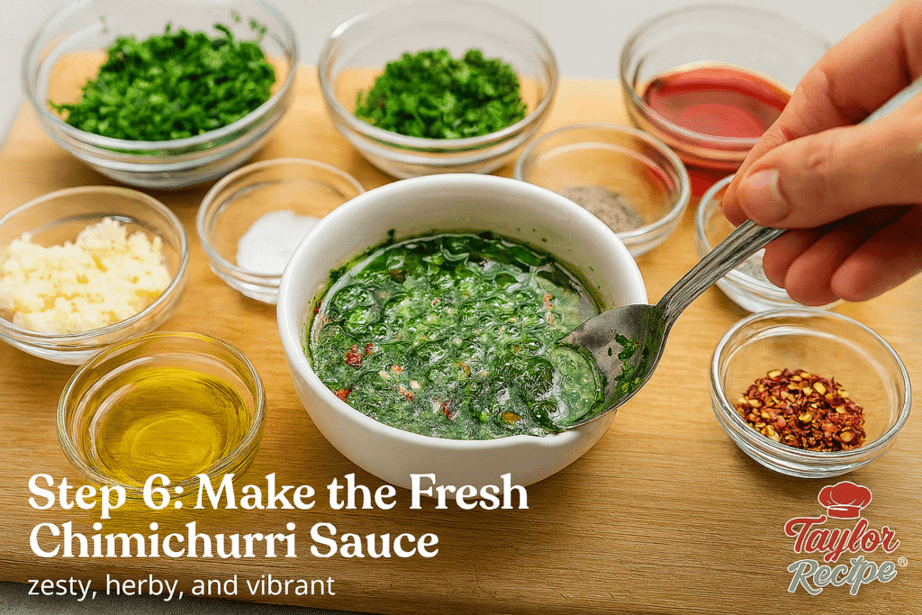 Fresh chimichurri sauce for grilled steak for chimichurri bowl.
