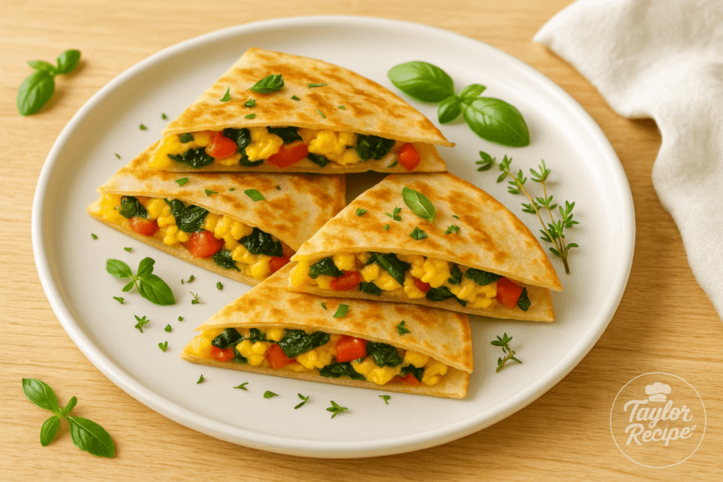 Crispy quesadilla slices arranged on a white plate with avocado slices and a side of fresh tomato salsa.