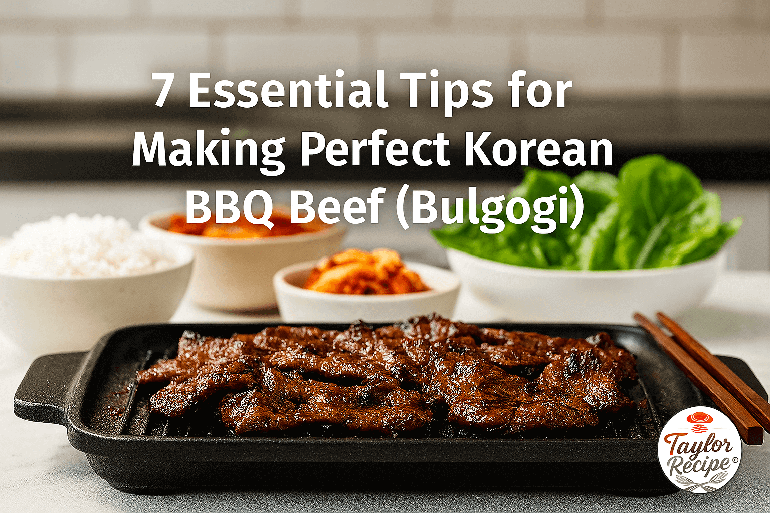 Korean BBQ Beef Bulgogi served hot with traditional sides on a rustic table.