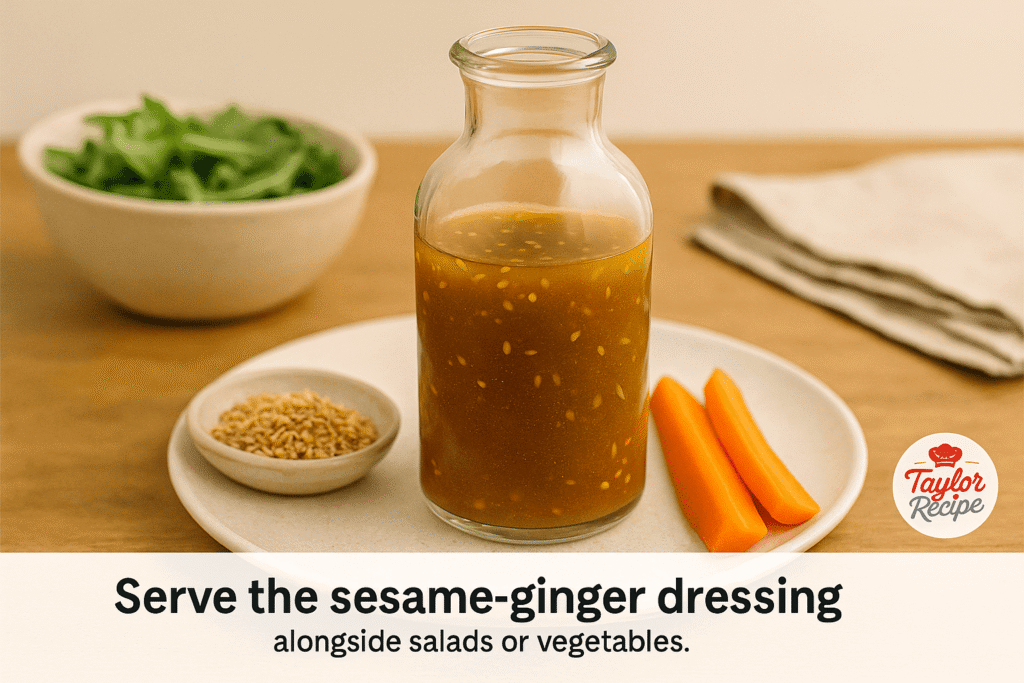A colorful salad drizzled with a homemade dressing and sprinkled with toasted sesame seeds.