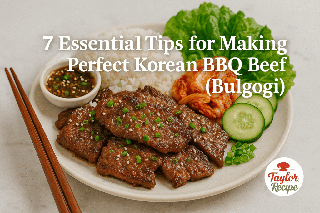 Sizzling Korean BBQ Beef Bulgogi cooking on a grill with smoke rising.