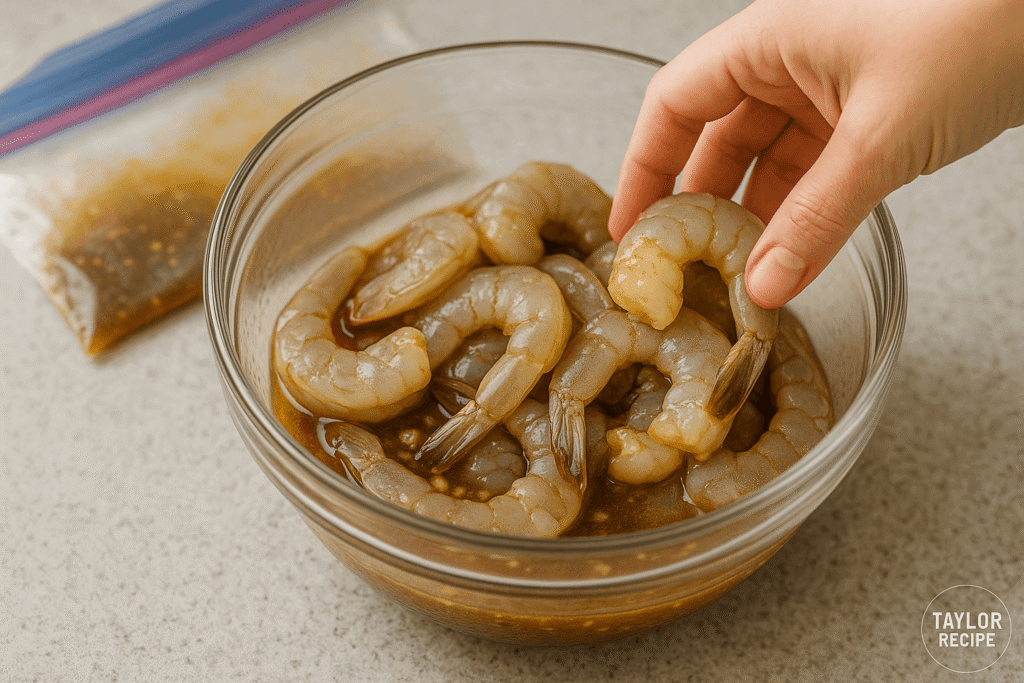 Shrimp marinating in honey garlic sauce