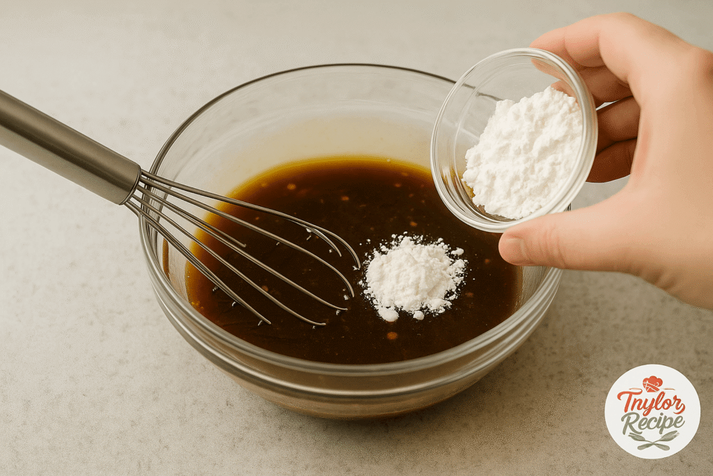 Cornstarch slurry for thickening honey garlic shrimp sauce