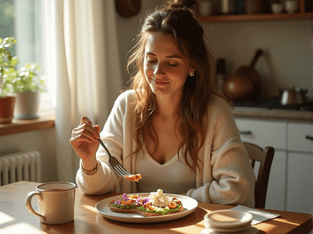 Woman embracing self-care with easy healthy breakfast ideas