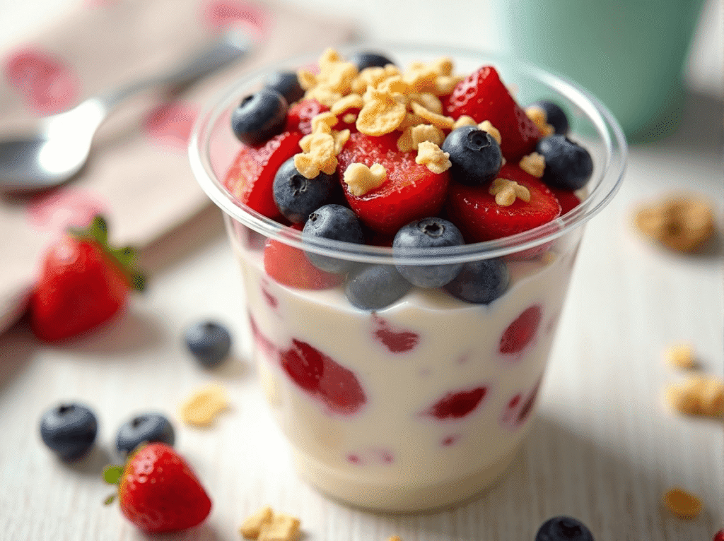 Chick-fil-A Greek Yogurt Parfait with berries and granola – refreshing low calorie fast food breakfast.
