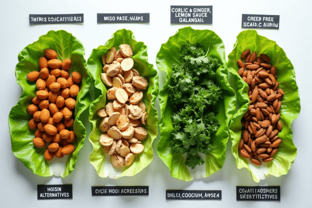 Flat lay of swap-friendly ingredients for Asian lettuce wraps.