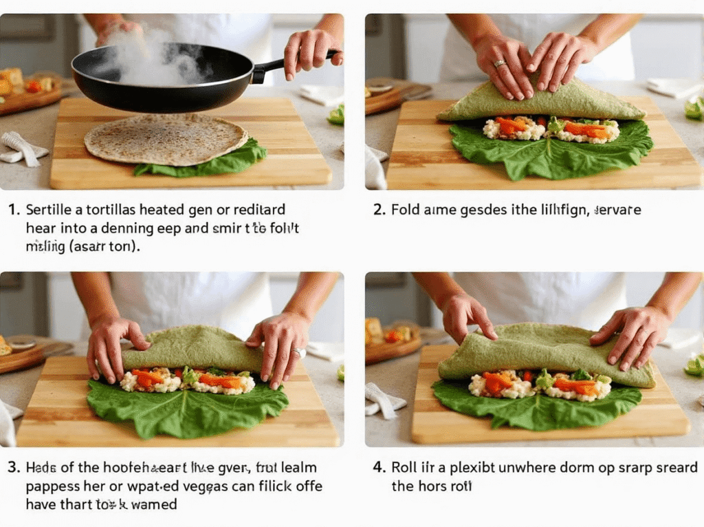 Step-by-step grain-free wrap assembly with fresh ingredients.