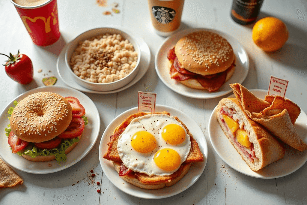 A mix of breakfast items from different chains representing options.