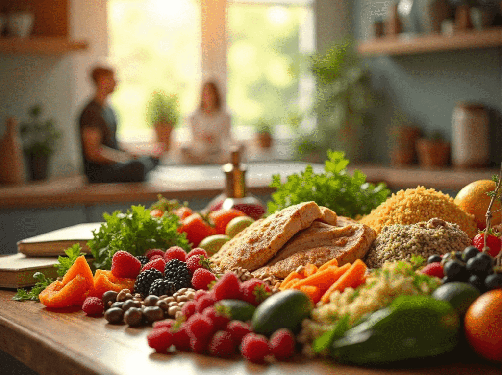 Grain-free wrap with fresh fruits, vegetables, whole grains, and healthy proteins.