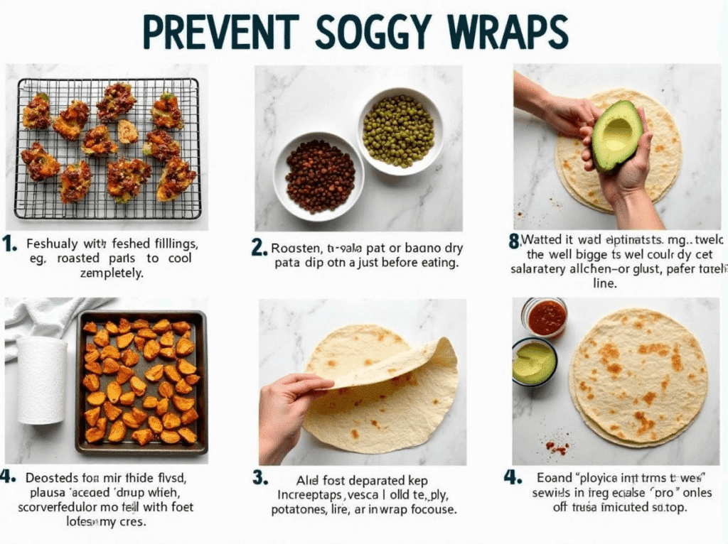 Meal prep with wrap ingredients stored separately to prevent sogginess.